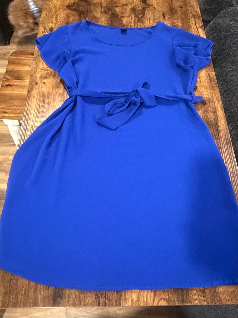 Classic Royal Blue Dress with Waist Tie